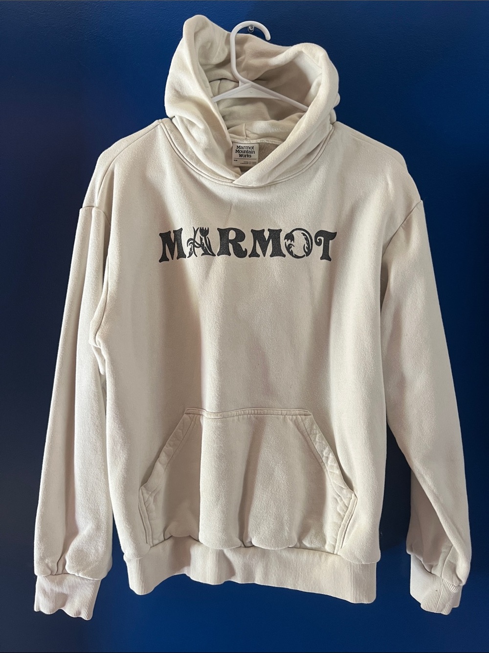 Marmot unisex Cream Crewneck Hoodie with Black Logo